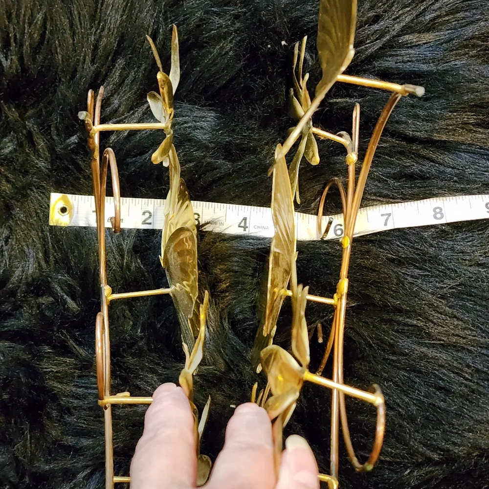 Set of 2 Vintage Brass Colored Metal Butterfly and Flower Wall Decor